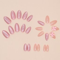 The Pink Truck Set Of 24 Artificial Reusable Nail Art Kit - Butterfly Pink Bowtie-92