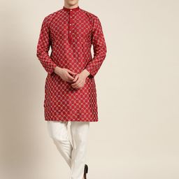 SOJANYA Men Embroidered Regular Thread Work Kurta with Churidar-picture-48