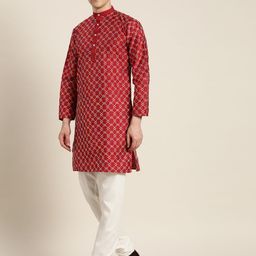 SOJANYA Men Embroidered Regular Thread Work Kurta with Churidar image 4