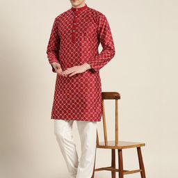 SOJANYA Men Embroidered Regular Thread Work Kurta with Churidar image 5