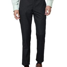 Park Avenue Dark Grey Smart Fit Checks Trousers-image-71