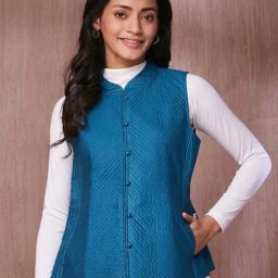 Fabindia Teal Quilted Jacket-image-44