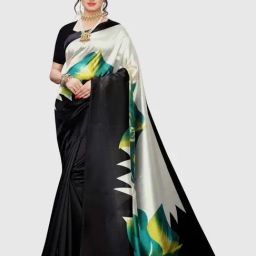 KSUT Black & White Printed Saree With Blouse-image-59