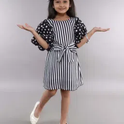 Pink Chick Girls Black Cotton Striped Casual Dresses-image-84