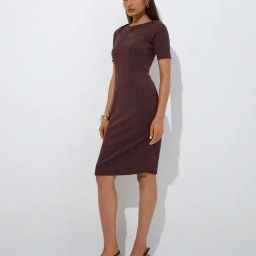 Wardrobe by Westside Brown Self-Striped Bodycon Dress-32