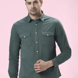 People by Pantaloons Olive Cotton Slim Fit Shirt-picture-33