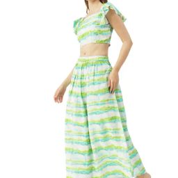 Moomaya Green & White Tie - Dye Crop Top With Skirt-picture-34