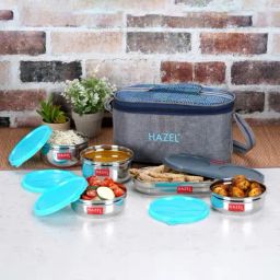 HAZEL Multicolor Stainless Steel Air Tight Lunch Box with Bag (Set of 5)-image-10