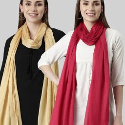 TWIN BIRDS Golden & Red Plain Dupatta - Pack Of 2-picture-30
