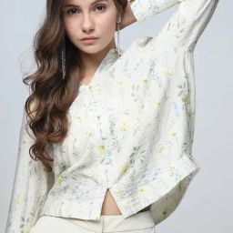 Vero Moda Off White Viscose Floral Print Crop Shirt-image-41