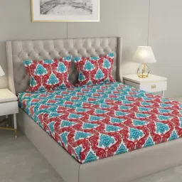 Raymond Home Blue & Brown Cotton 144 TC King Bedsheet with 2 Pillow Covers-image-67