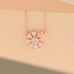 Touch925 Rose Gold Daisy CZ Pendant Chain Necklace for Women-picture-13