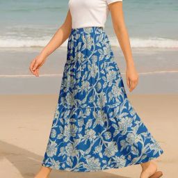 Moomaya Blue Regular Fit Floral Skirt with Pockets-picture-41