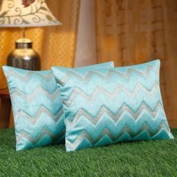 HOSTA HOMES Aqua Polyester Silk Embellished Cushion Covers - Set of 2-20