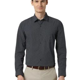 Peter England Black Cotton Slim Fit Polka Dot Shirt-image-93