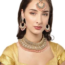 Zaveri Pearls Pink & Clear Alloy Necklace Set-image-20
