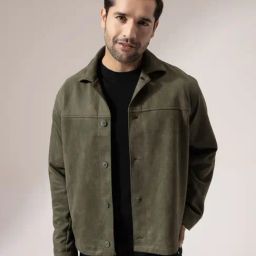Perch Green Suede Boxy Fit Solid Jackets-picture-47