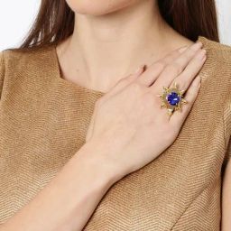 Zaveri Pearls Blue & Golden Alloy Cocktail Ring-11