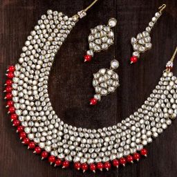 Zaveri Pearls Red & Clear Alloy Necklace Set-image-29