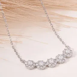 Touch925 Silver Cluster Studded Row Chain Necklace for Women-picture-5