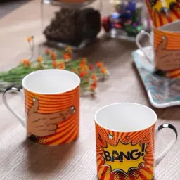 Goodhomes Yellow & Red Bone China Coffee Mugs (350 ml) - Set of 4-5