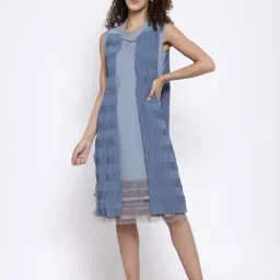 Lela Blue Textured Long Cape-image-52