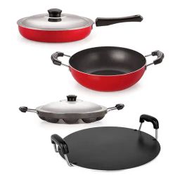 Nirlon Non-Stick Red Aluminium Kitchen Cooking Essential Gift Set Of 4 Piece-17