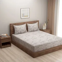 Swayam Ananda Floral Brown & Beige 200 TC Cotton King Bedsheet with 2 Pillow covers-image-43