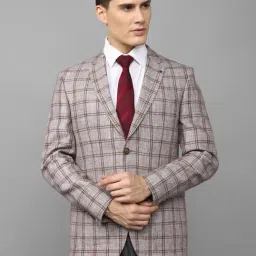 Louis Philippe Beige Slim Fit Check Linen Blazer-image-10