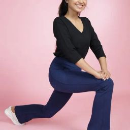 BlissClub Navy Groove-In Cotton Flare Pants - Regular-image-17
