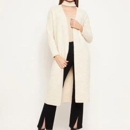 MADAME Beige Regular Fit Long Shrug-image-45