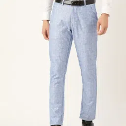 Sojanya Blue Cotton Regular Slim Fit Checks Flat Front Trousers-image-78