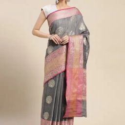 Banarasi Silk Works Grey Silk Woven Saree With Unstitched Blouse-image-21