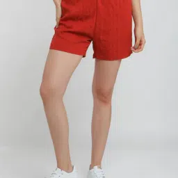 Zink London Red High Rise Shorts-image-74