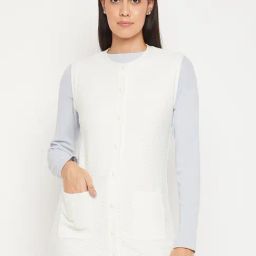MADAME Off-white Self Pattern Cardigan-image-9