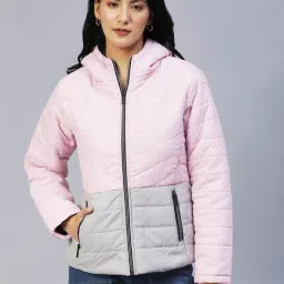 Rigo Pink Color-Block Hooded Puffer Jacket-image-1