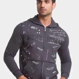 Being Human Charcoal Cotton Regular Fit Printed Hooded Sweatshirts-37