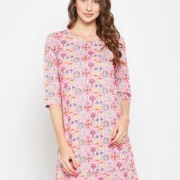 Clovia Multicolor Printed Cotton Night Dress-image-81