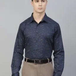 ManQ Blue Cotton Regular Fit Printed Shirt-image-64