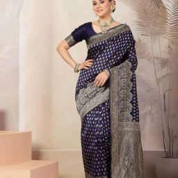 Stylum Blue Silk Woven Pattern Saree With Unstitched Blouse-image-25