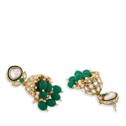 zaveri pearls Zaveri Gold-Plated Pearls Beaded & Kundan Studded Dome Shaped Jhumkas image 3