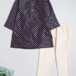 The Magic Wand Kids Navy & White Cotton Printed Full Sleeves Kurta Set-image-97