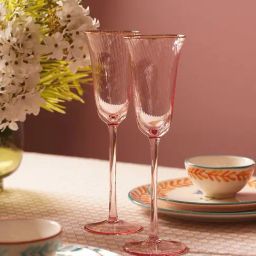 Pure Home and Living Pink Spiral Glass Textured Champagne Flutes - Set of 2 (250 ml)-image-1