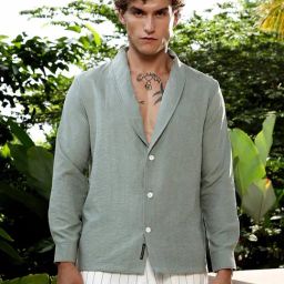 Campus Sutra Sage Green Solid Shawl Collar Oversized Shirt-picture-11