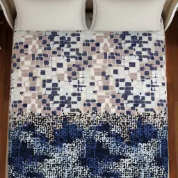 Spaces ATRIUM PLUS ECOM Navy & Grey Cotton 210 TC Double Bedsheet with 2 Pillow Covers image 3