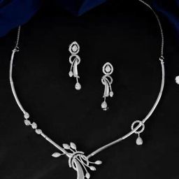 VOJ Silver Toned Stylish AD- Studded Necklace And Earrings Set-image-64