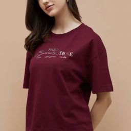 Fame Forever By Lifestyle Wine Cotton Regular Fit Printed T-Shirt-image-10