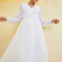 Styli White Self Pattern A-Line Dress-image-46