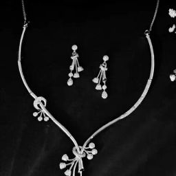 VOJ Silver Plated AD Stone Studded Designer Necklace With Earrings Set-image-22