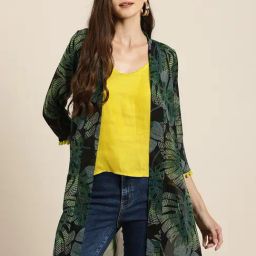 Qurvii Green Printed Long Shrug-38